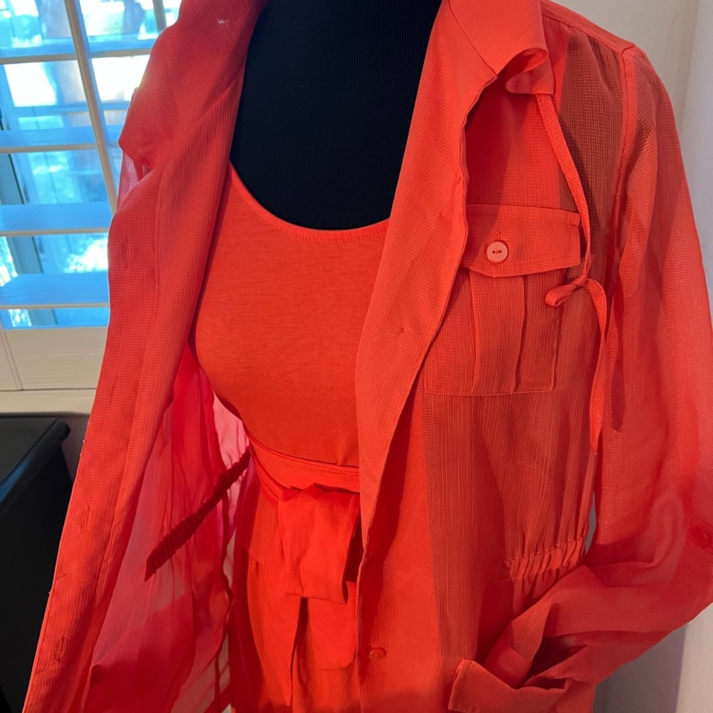 Dress jacket two piece set cotton tiered dress with sheer Chicos jacket …